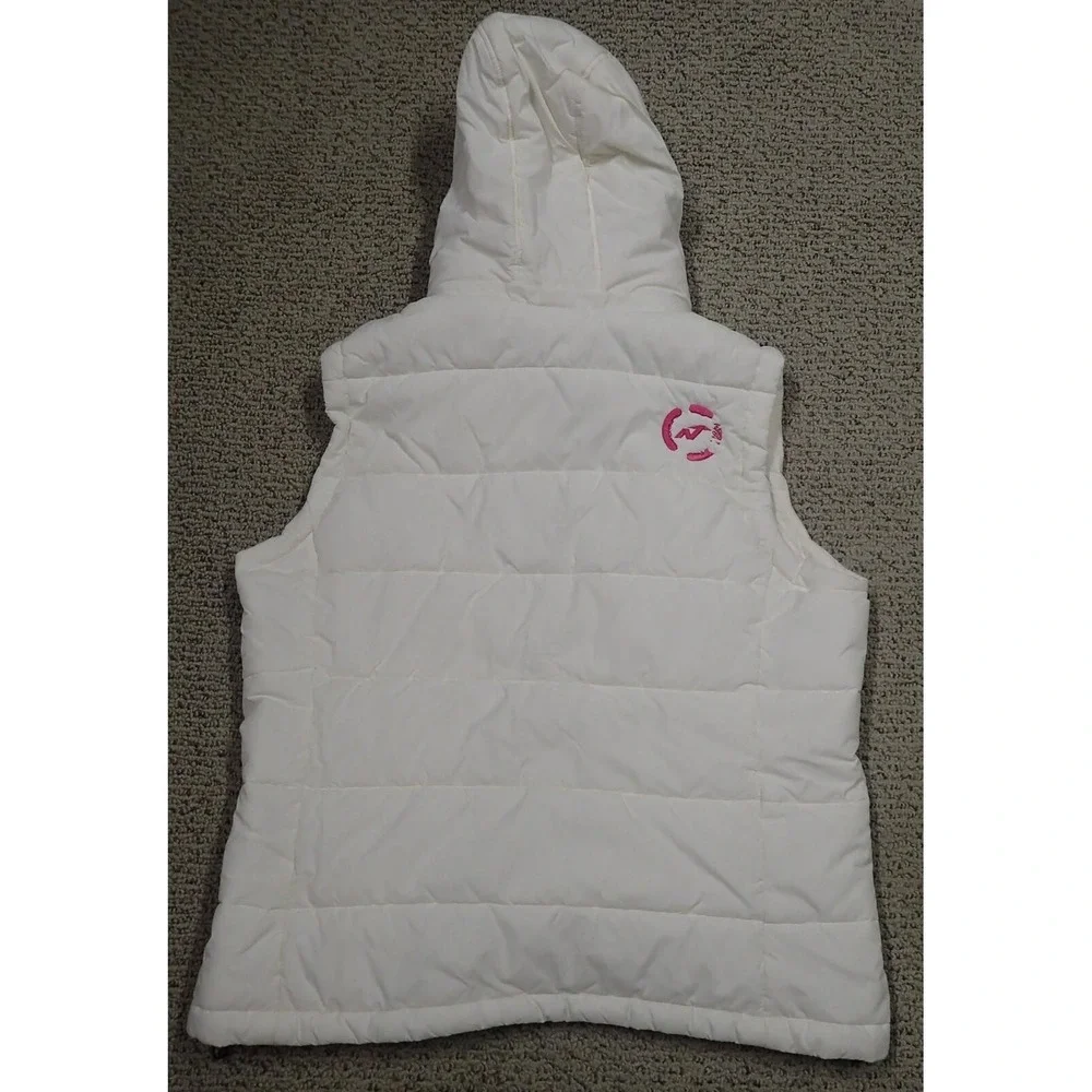 Nordica‎ Puffer Vest Women Large White Excellent Hooded Embroidered Ski Gorpcore